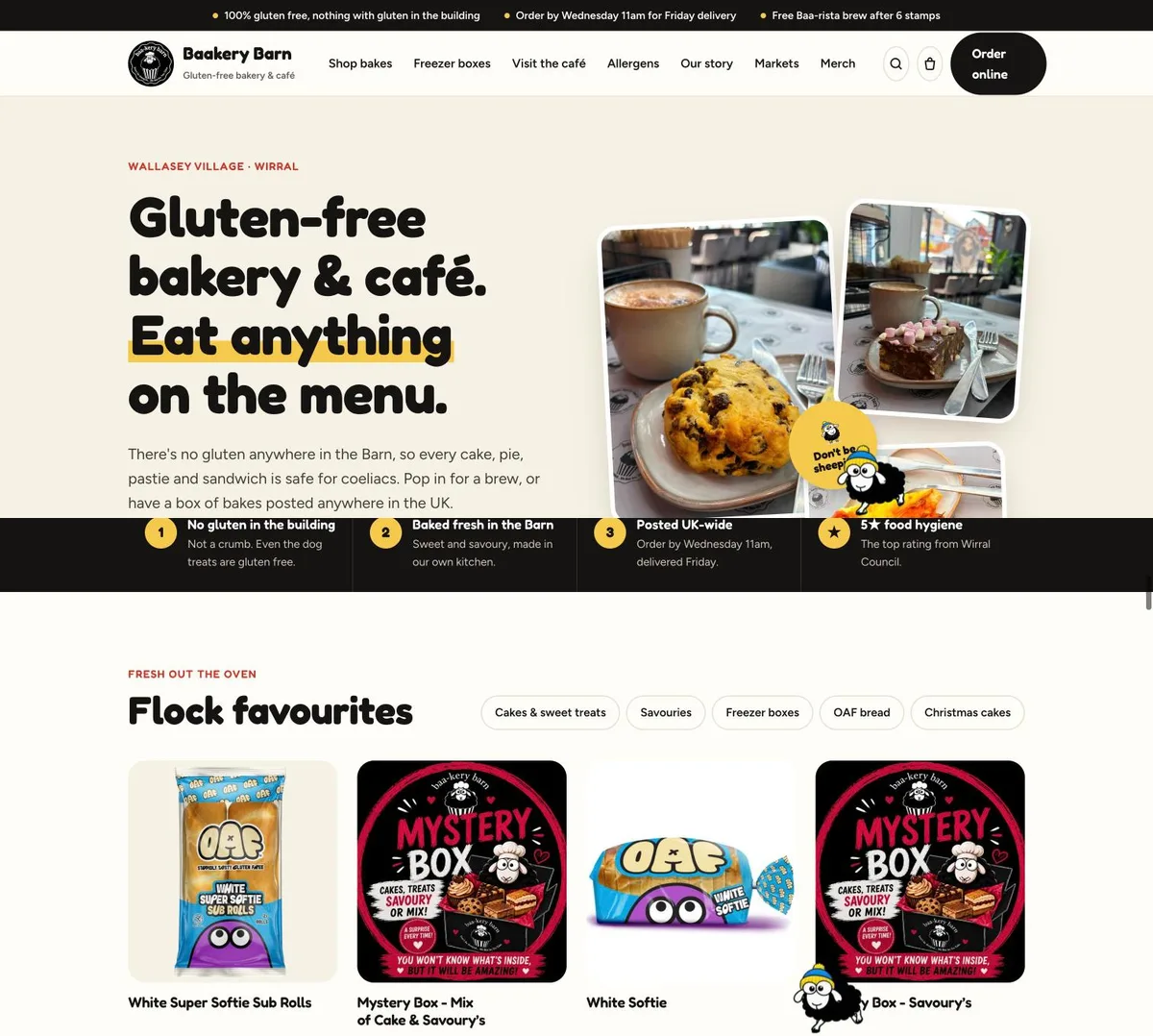 Baakery Barn homepage: Gluten-free bakery and café. Eat anything on the menu, with their flock favourites below