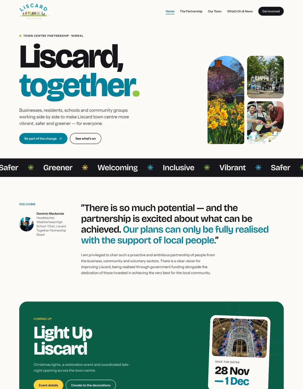 Liscard Together homepage: Liscard, together, with photos of the town and the Light Up Liscard event