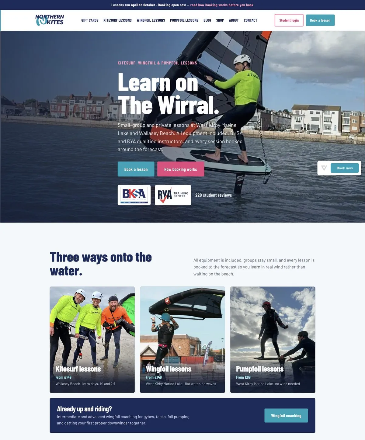Northern Kites homepage: Learn on The Wirral, with a wingfoiler on the water