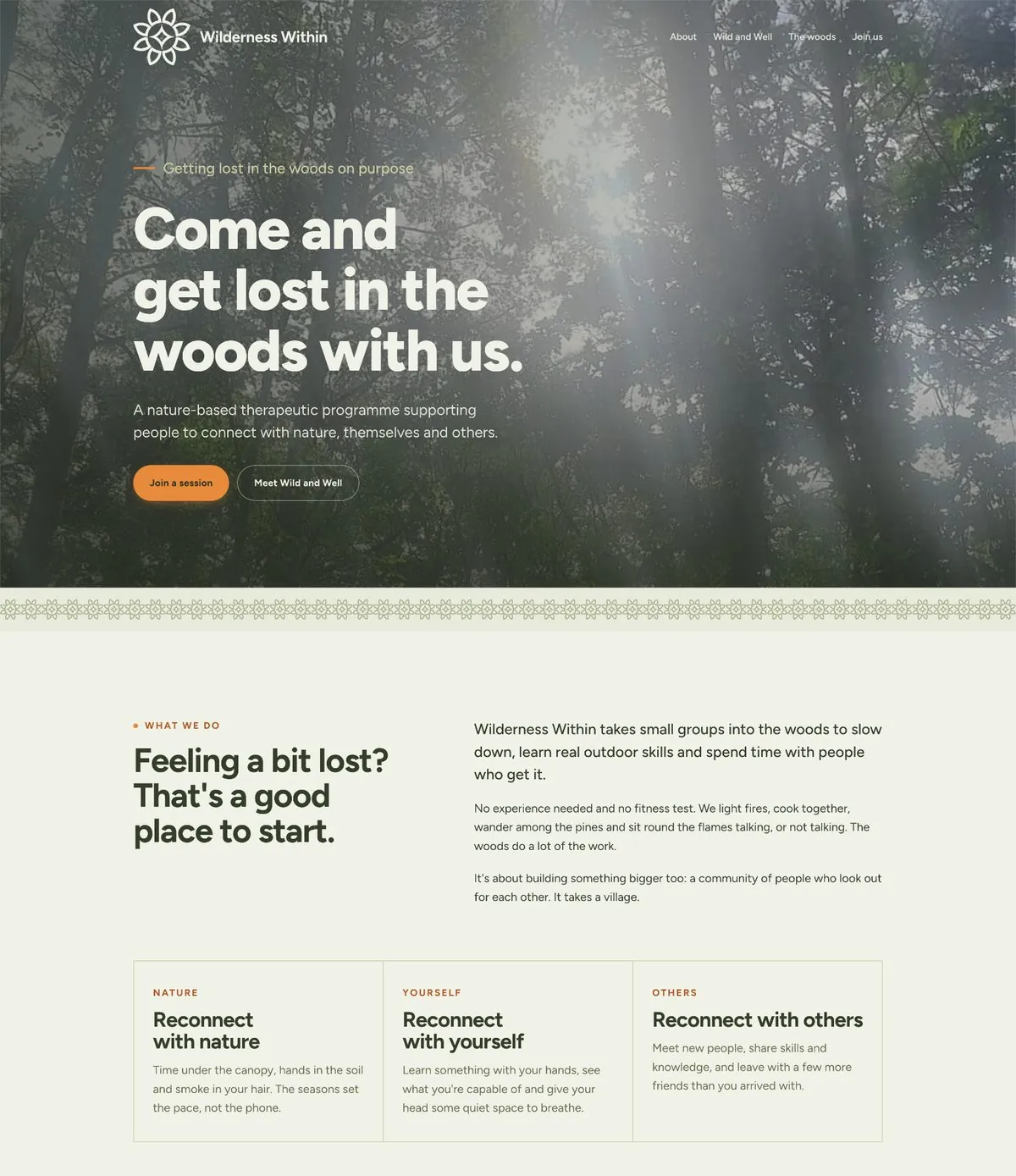 Wilderness Within homepage: Come and get lost in the woods with us, over a misty forest