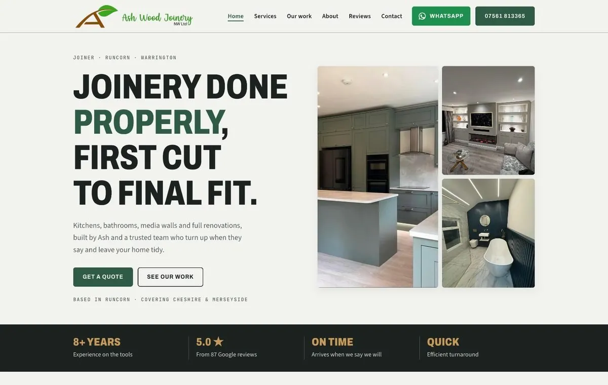 Ash Wood Joinery website, built by Northern Sites