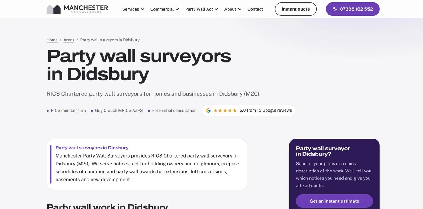 Party wall surveyors in Didsbury area page