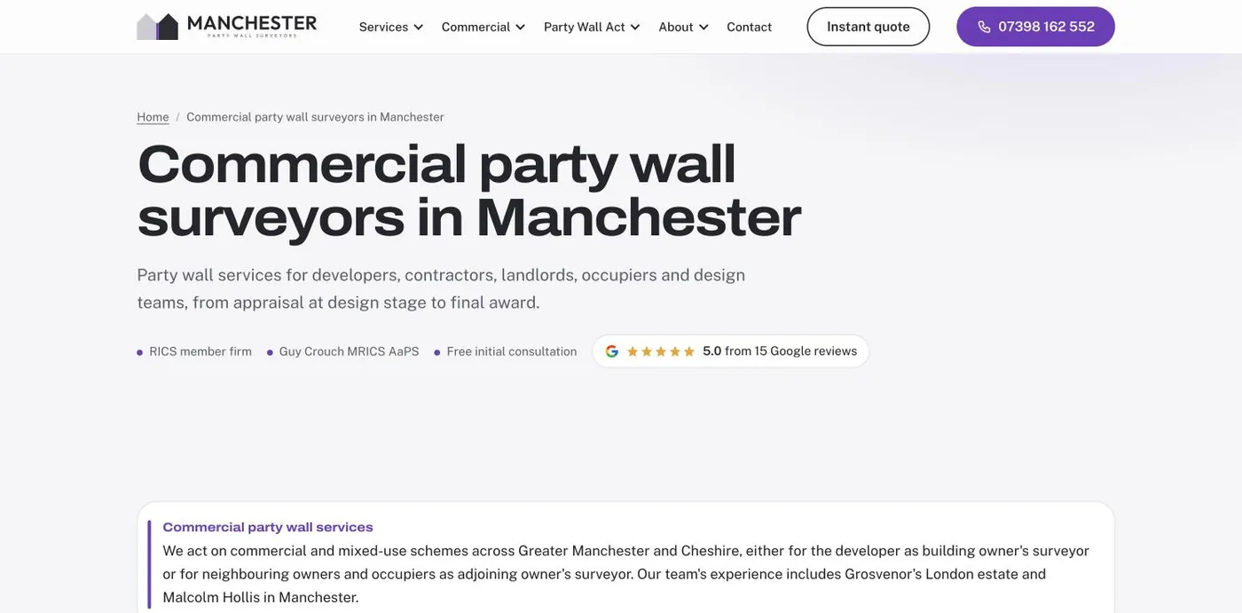 Commercial party wall surveyors in Manchester page