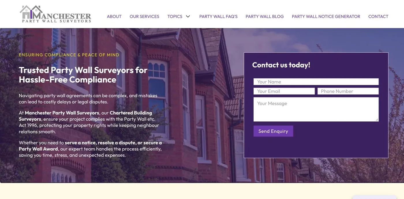 The old Manchester Party Wall Surveyors homepage