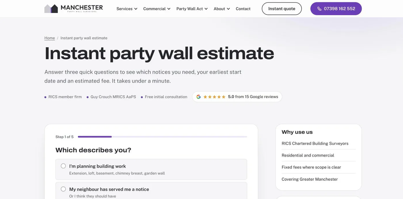 Instant party wall estimate tool, step 1 of 5