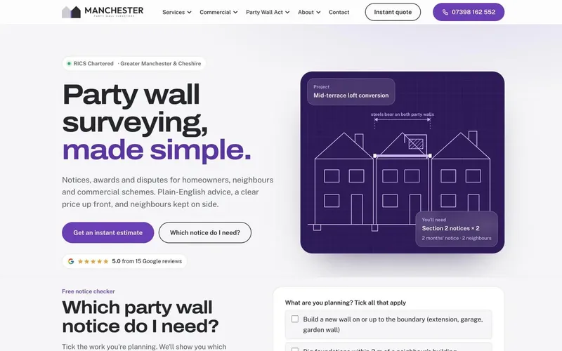 Manchester Party Wall Surveyors website homepage