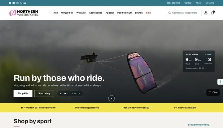 Northern Watersports website homepage