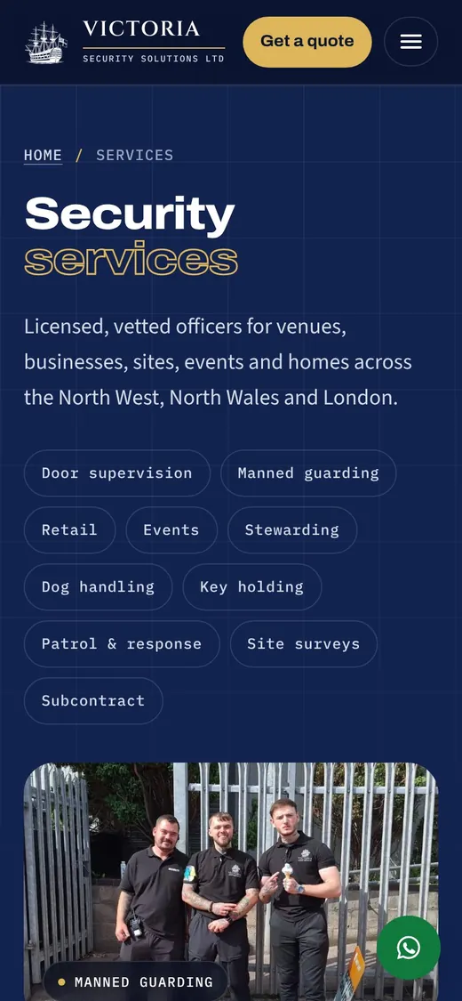 Victoria Security services page on a phone
